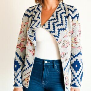 WonderlustLA Aztec Cardigan Size S/M Oversized Collar Western Southwestern Ranch